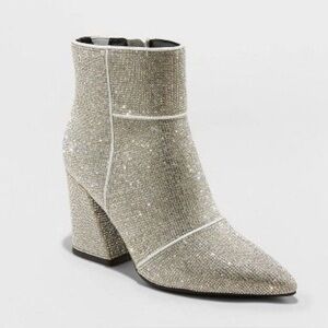 💕NEW💕 - A New Day -  Women's Ankle Boots Block Heel Zipper Cl Silver